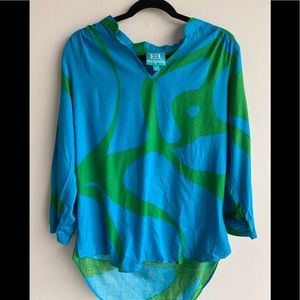 Escapada Vibrant Teal & Green Blouse Size L